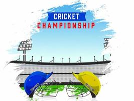 cricket klädsel hjälmar av deltagarna team på borsta stroke effekt stadion bakgrund för mästerskap. vektor