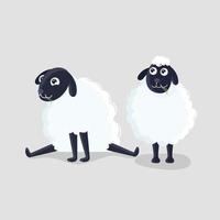 zwei Karikatur Schaf im anders posiert auf grau Hintergrund. vektor