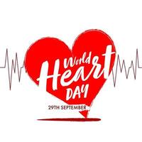värld hjärta dag font på hjärtslag tillverkad förbi röd borsta stroke för 29 september. vektor