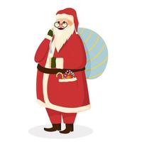 Karikatur Santa claus Heben ein schwer Tasche auf Weiß Hintergrund. vektor
