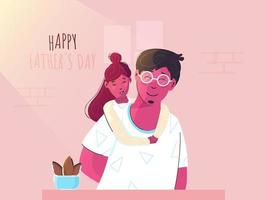 söt flicka kram till henne far från Bakom på rosa bakgrund för Lycklig fars dag begrepp. vektor