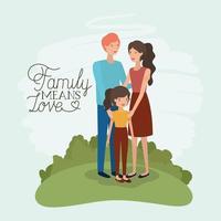 familjedagskort med föräldrar och dotter vektor