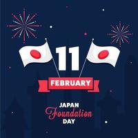 11 Februar Text mit japanisch Flaggen und Feuerwerk auf Blau Hintergrund zum Japan Stiftung Tag Konzept. vektor