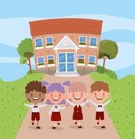 skolbyggnad med interracial barn vektor