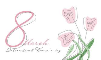 8 März Text mit Gekritzel Stil Tulpe Blumen auf Weiß Hintergrund zum International Damen Tag. vektor