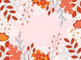 Pastell- Rosa Hintergrund dekoriert mit Blumen, Beere Geäst und Blätter. vektor