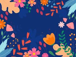 bunt Blumen und Blätter dekoriert auf Blau Hintergrund. vektor