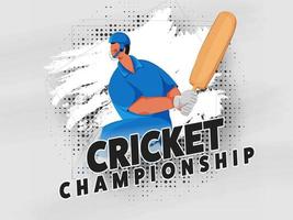 cricket mästerskap text med slagman spelare och vit borsta stroke på grå halvton bakgrund. vektor