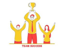 företag ledare innehav trofén kopp med anställd för team Framgång begrepp. vektor