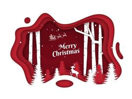 rot und Weiß Papier Schicht Schnitt Hintergrund mit Silhouette Rentier, Bäume zum fröhlich Weihnachten Feier. vektor