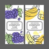 Traube Banane Etiketten Design skizzieren Vektor Illustration einstellen