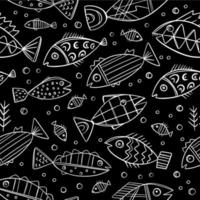 förskräcklig fisk hav svartvit skiss platt vektor mönster