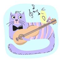 musik katt djur- platt stil tecknad serie vektor illustration uppsättning