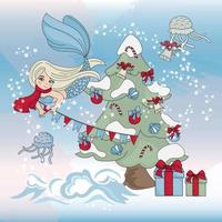 Meerjungfrau Weihnachten Dekor Neu Jahr Vektor Illustration einstellen