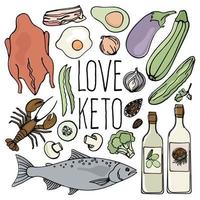 Keto Geschäft gesund Essen niedrig carb frisch Vektor Illustration einstellen