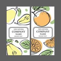 Birne Orange Etiketten Vertikale skizzieren Vektor Illustration einstellen