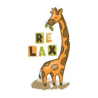 Giraffe Karikatur Savanne Tier Kamelopard Hand gezeichnet Vektor