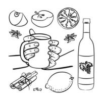 überlegte Wein Gewürze und Früchte Weihnachten Vektor Illustration einstellen