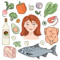 Keto Frau gesund Essen Ernährung Familie Vektor Illustration