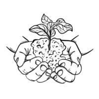 Hände halten Pflanze im skizzieren Stil Vektor Illustration einstellen