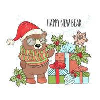 glücklich Neu Bär Weihnachten Karikatur Karte Vektor Illustration einstellen
