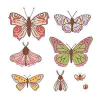 hand dragen fjäril tecknad serie insekt vektor illustration uppsättning