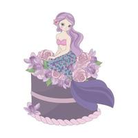 Meerjungfrau Geburtstag Blumen- Süss Prinzessin Vektor Illustration einstellen
