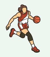 Basketball weiblich Spieler Laufen Aktion Karikatur Sport Grafik Vektor