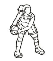 Linie Basketball Aktion weiblich Spieler vektor