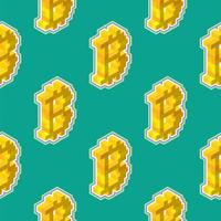 Bitcoin Zeichen bestehend aus von Gelb Blöcke im isometrisch Aussicht auf ein Grün Hintergrund. nahtlos Muster. Vektor Illustration.