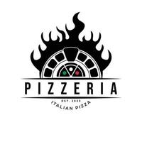 ugn och pizza logotyp mall vektor. lyx pizzeria logotyp. italiensk pizza platt logotyp design. vektor