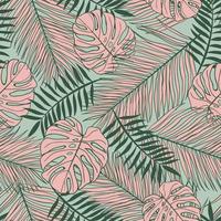 Palme und Monstera Blätter nahtlos Muster Design. tropisch Blätter Ast und Monstera Sommer- Muster Design. tropisch Blumen- Muster Hintergrund. modisch Brasilianer Illustration. vektor