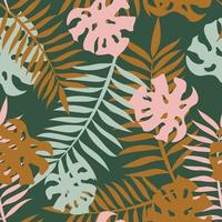 Palme und Monstera Blätter nahtlos Muster Design. tropisch Blätter Ast und Monstera Sommer- Muster Design. tropisch Blumen- Muster Hintergrund. modisch Brasilianer Illustration. vektor