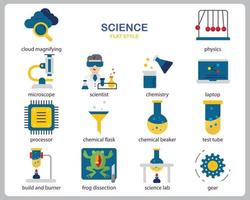 Wissenschaftssymbolsatz für Website, Dokument, Plakatgestaltung, Druck, Anwendung. flacher Stil der Wissenschaftskonzeptikone. vektor