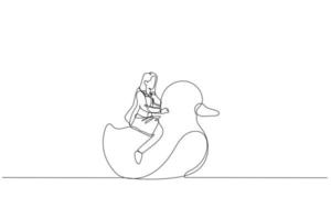 Geschäftsfrau Reiten Gummi Ente. Metapher zum Ferien vektor