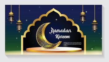 Halbmond islamisch mit Laterne zum Ramadan karem. golden Hälfte Mond, Vektor Illustration Design