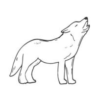 Gekritzel Wolf Stand auf Licht Himmel Hintergrund. freihändig Linie schwarz Tinte Hand gezeichnet skizzieren vektor