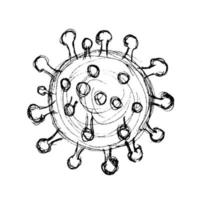 Coronavirus Linie Kunst Symbol. Hand gezeichnet Bakterien Illustration. Linie Kunst covid-19 Virus Zelle. Gekritzel Kunst Piktogramm. Vektor Kunst isoliert auf Weiß.