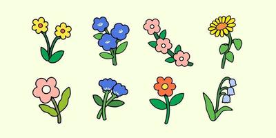 en uppsättning av ritad för hand blommor i klotter stil, isolerat på en bakgrund. vektor illustration.