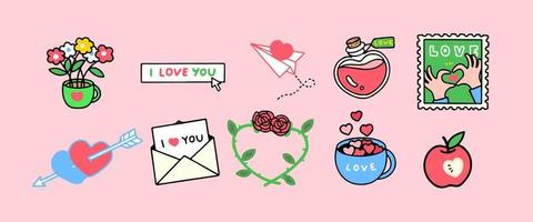 uppsättning av söt vektor kärlek klistermärken för dagligen planerare och dagbok. samling av scrapbooking design element för valentines dag.