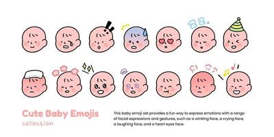 en uppsättning av söt bebis emojis vädjande, som visar kärlek, gråt, och som visar chock, isolerat på en bakgrund vektor illustration.