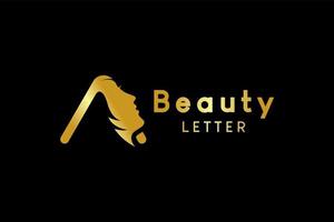 Luxus Stil Schönheit Logo Design mit ein Mischung von Frau Gesicht Silhouette und Brief ein vektor