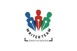 penna ikon design med människor ikon för författare och utbildning team eller grupp logotyp vektor