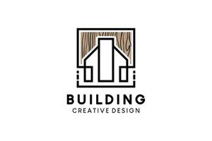 Gebäude Design gestreift Stil im Holz Motiv zum Logo von hölzern Gebäude, Lagerhaus, echt Nachlass vektor