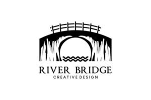 Fluss Brücke Vektor Illustration Logo Design, hölzern Brücke Jahrgang Stil