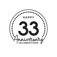 33 år årsdag. årsdag mall design begrepp, svartvit, design för händelse, inbjudan kort, hälsning kort, baner, affisch, flygblad, bok omslag och skriva ut. vektor eps10