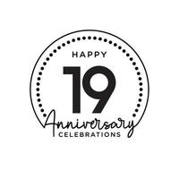 19 år årsdag. årsdag mall design begrepp, svartvit, design för händelse, inbjudan kort, hälsning kort, baner, affisch, flygblad, bok omslag och skriva ut. vektor eps10