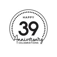 39 år årsdag. årsdag mall design begrepp, svartvit, design för händelse, inbjudan kort, hälsning kort, baner, affisch, flygblad, bok omslag och skriva ut. vektor eps10