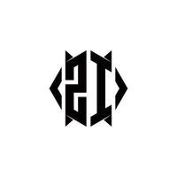 zi Logo Monogramm mit Schild gestalten Designs Vorlage vektor