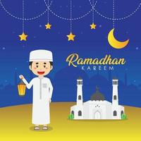 Ramadhan Gruß Hintergrund mit Charakter vektor